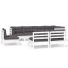 8 pcs conj. lounge de jardim c/ almofadões pinho maciço branco - Image 2