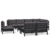 9 pcs conjunto lounge jardim c/ almofadões pinho maciço preto - Image 2