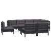 9 pcs conjunto lounge jardim c/ almofadões pinho maciço preto - Image 3