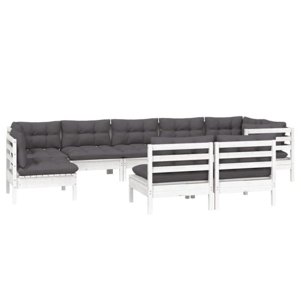 9 pcs conj. lounge de jardim c/ almofadões pinho maciço branco - Image 3