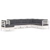 7 pcs conj. lounge de jardim c/ almofadões pinho maciço branco - Image 2