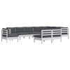 10 pcs conj. lounge de jardim c/ almofadões pinho maciço branco - Image 3