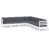 7 pcs conj. lounge de jardim c/ almofadões pinho maciço branco - Image 2