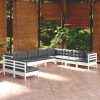 10 pcs conj. lounge de jardim c/ almofadões pinho maciço branco