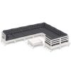 10 pcs conjunto lounge de jardim c/ almofadões pinho branco - Image 2