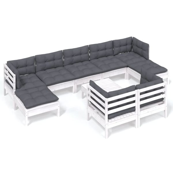 10 pcs conj. lounge de jardim c/ almofadões pinho maciço branco - Image 2