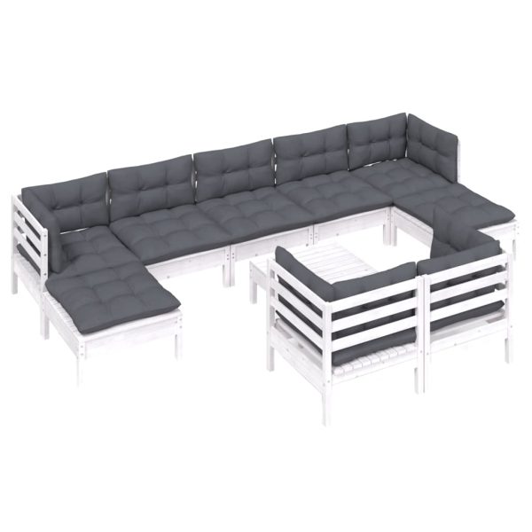 10 pcs conj. lounge de jardim c/ almofadões pinho maciço branco - Image 3