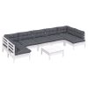 8 pcs conj. lounge de jardim c/ almofadões pinho maciço branco - Image 3
