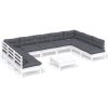 10 pcs conj. lounge de jardim c/ almofadões pinho maciço branco - Image 2