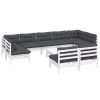 10 pcs conj. lounge de jardim c/ almofadões pinho maciço branco - Image 3