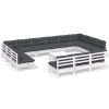 14 pcs conj. lounge de jardim c/ almofadões pinho maciço branco - Image 2