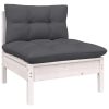 14 pcs conj. lounge de jardim c/ almofadões pinho maciço branco - Image 3