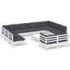 12 pcs conj. lounge de jardim c/ almofadões pinho maciço branco - Image 2