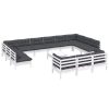 14 pcs conjunto lounge de jardim c/ almofadões pinho branco - Image 3