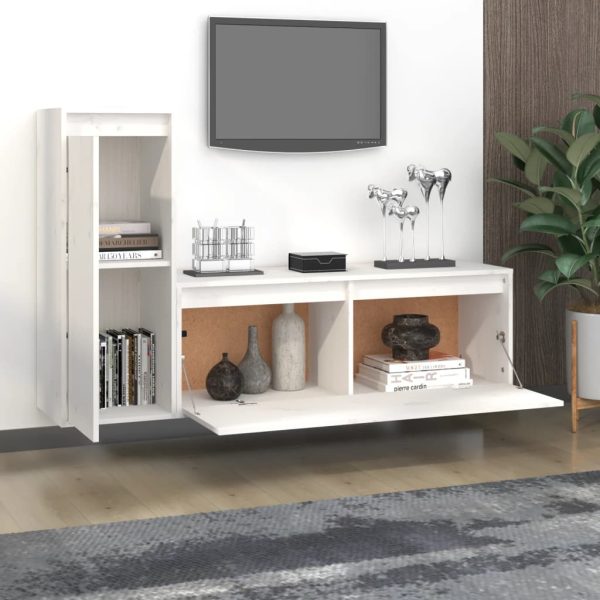 Móveis de TV 2 pcs madeira de pinho maciça branco - Image 3