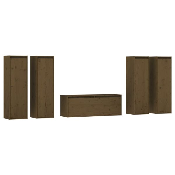 Móveis de TV 5 pcs madeira de pinho maciça castanho-mel - Image 2