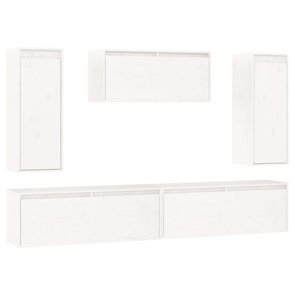 Móveis de TV 5 pcs madeira de pinho maciça branco - Image 2