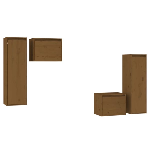 Móveis de TV 4 pcs madeira de pinho maciça castanho-mel - Image 2