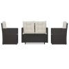 4 pcs conjunto lounge de exterior c/ almofadões vime PE preto - Image 2