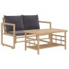 2pcs conj. lounge de jardim bambu c/ almofadões cinzento-escuro - Image 2