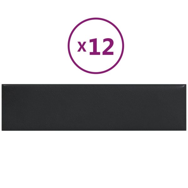 Painel parede 12pcs 60x15 cm couro artificial 1,08 m² cor preto - Image 2