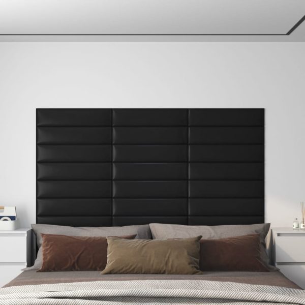 Painel parede 12pcs 60x15 cm couro artificial 1,08 m² cor preto