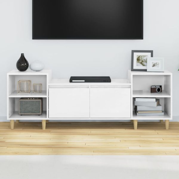 Móvel de TV 160x35x55 cm derivados de madeira branco brilhante - Image 3