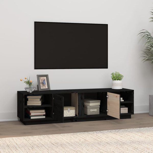 Móvel de TV 156x40x40 cm madeira de pinho maciça preto - Image 3
