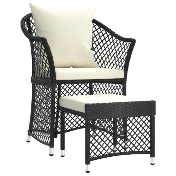 2 pcs conjunto lounge de jardim c/ almofadões vime PE preto - Image 2