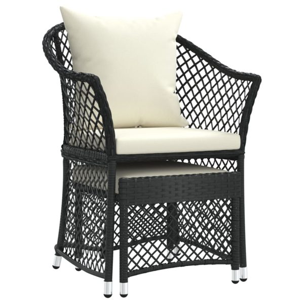2 pcs conjunto lounge de jardim c/ almofadões vime PE preto - Image 3