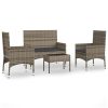 4 pcs conjunto lounge de jardim c/ almofadões vime PE cinzento - Image 2