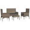 4 pcs conjunto lounge de jardim c/ almofadões vime PE cinzento - Image 3