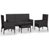4 pcs conjunto lounge de jardim c/ almofadões vime PE preto - Image 2