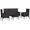 4 pcs conjunto lounge de jardim c/ almofadões vime PE preto - Image 3