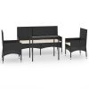 4 pcs conjunto lounge de jardim c/ almofadões vime PE preto - Image 2