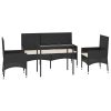 4 pcs conjunto lounge de jardim c/ almofadões vime PE preto - Image 3