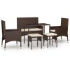 6 pcs conj. lounge jardim c/ almofadões 6 pcs vime PE castanho - Image 2