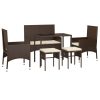 6 pcs conj. lounge jardim c/ almofadões 6 pcs vime PE castanho - Image 3