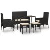 6 pcs conjunto lounge de jardim c/ almofadões vime PE preto - Image 2