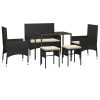 6 pcs conjunto lounge de jardim c/ almofadões vime PE preto - Image 3