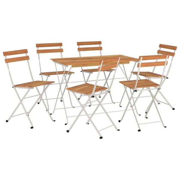 7 pcs conjunto de bistrô dobrável madeira de acácia maciça/aço - Image 3