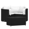 4 pcs conjunto lounge de jardim c/ almofadões vime PE preto - Image 2