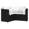 4 pcs conjunto lounge de jardim c/ almofadões vime PE preto - Image 3