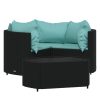 4 pcs conjunto lounge de jardim c/ almofadões vime PE preto - Image 2