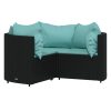 4 pcs conjunto lounge de jardim c/ almofadões vime PE preto - Image 3