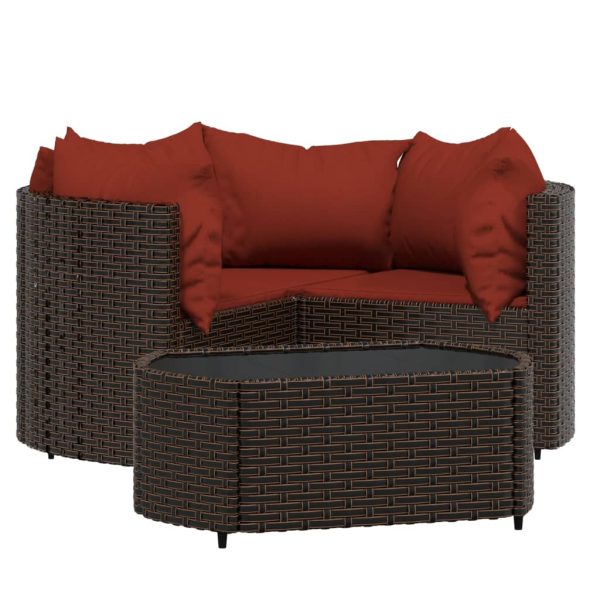 4 pcs conjunto lounge jardim c/ almofadões vime PE castanho - Image 2