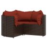4 pcs conjunto lounge jardim c/ almofadões vime PE castanho - Image 3