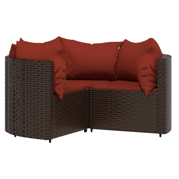 4 pcs conjunto lounge jardim c/ almofadões vime PE castanho - Image 3