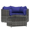 4 pcs conjunto lounge de jardim c/ almofadões vime PE cinzento - Image 2