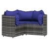 4 pcs conjunto lounge de jardim c/ almofadões vime PE cinzento - Image 3